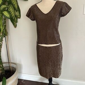 Vintage Cache Fully Embellished Brown Knit Skirt Set